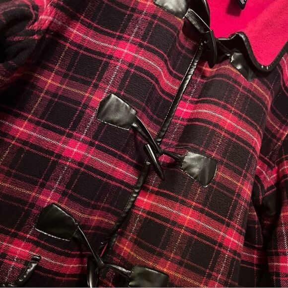 Vintage Denim & Co Windowpane Red Plaid Toggle Coat Y2K - Picture 5 of 9